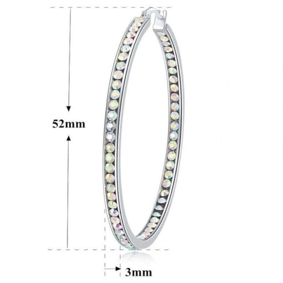 14K White Gold with Iridescent AB Cubic Zirconia Big Hoop Latch Back Earrings - Picture 6 of 6